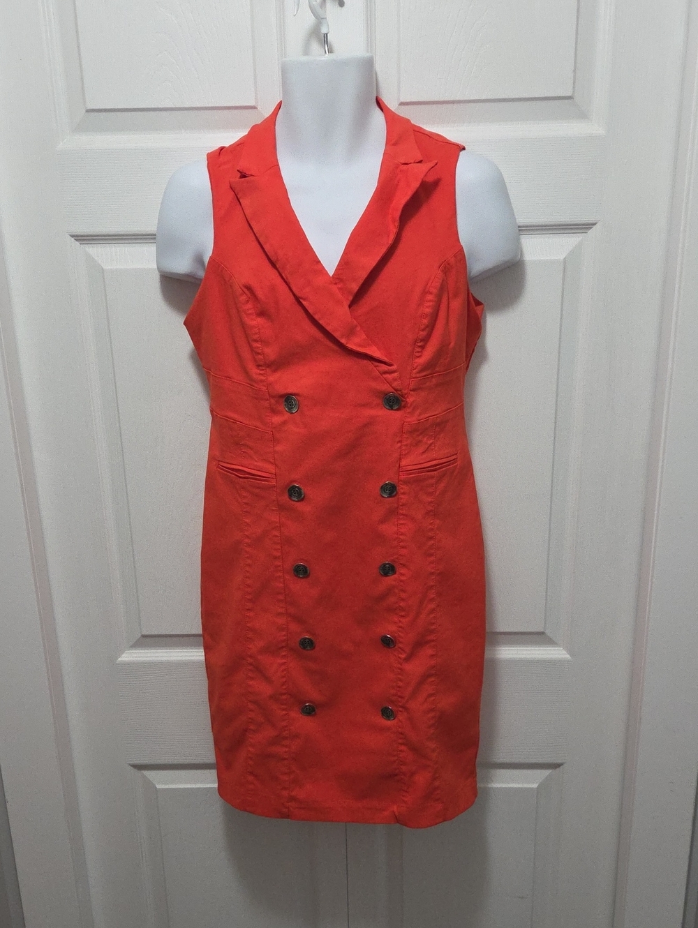 Joseph Ribkoff Size 12 Sleeveless Double-Breasted Orange-Red Mini Dress